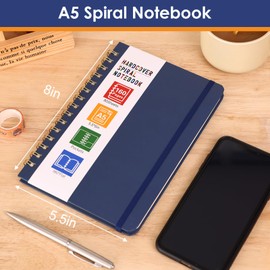 LABUK Spiral Notebook, 160 Pages A5 Lined Hardcover Notebook, 5.5 x 8in Spiral Journal for Women and Man, Work, Writing (Navy Blue)