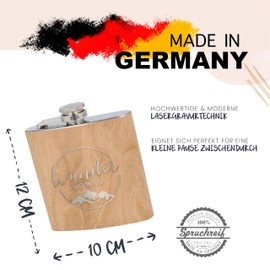 Spruchreif Stainless Steel Hip Flask with Engraving, Gift Idea for Women, Wooden Hip Flask, Gift Idea for Hiker, Outdoor Gift, Hiking Woman
