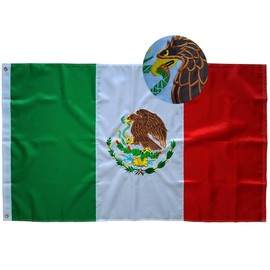 Embroidered Mexico Mexican Flag bandera mexicana 3x5FT -Double Stitched Sewn Stripes Outdoors Indoors 210D Heavy Duty Polyester Nylon Flag with Brass Grommets
