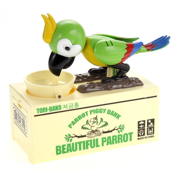 PowerTRC Beautiful Parrot Coin Saving Bank | Piggy Bank | Money Box for Kids | Robot Bird | Green