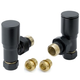 Matt Black Pair of Modern Angled Heated Towel Rail Radiator Valves 8mm Central Heating Taps