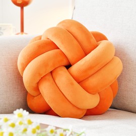 VBGYA Knot Ball Pillow, Round Decorative Throw Pillows Cushion, 11 Inch Orange Soft Plush Knotted Pillows Pillow, Modern Home Throw Knot Decorative Cushion