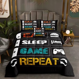 ROWADALO 5 Pieces Gaming Bedding Set for Boys Gamer Comforter Set Twin Size,Game Controller Comforter for Boys Kids Teen 3D Gamepad Microfiber Bedding Sets 5 Pieces Bed in A Bag Sets H5008,Twin