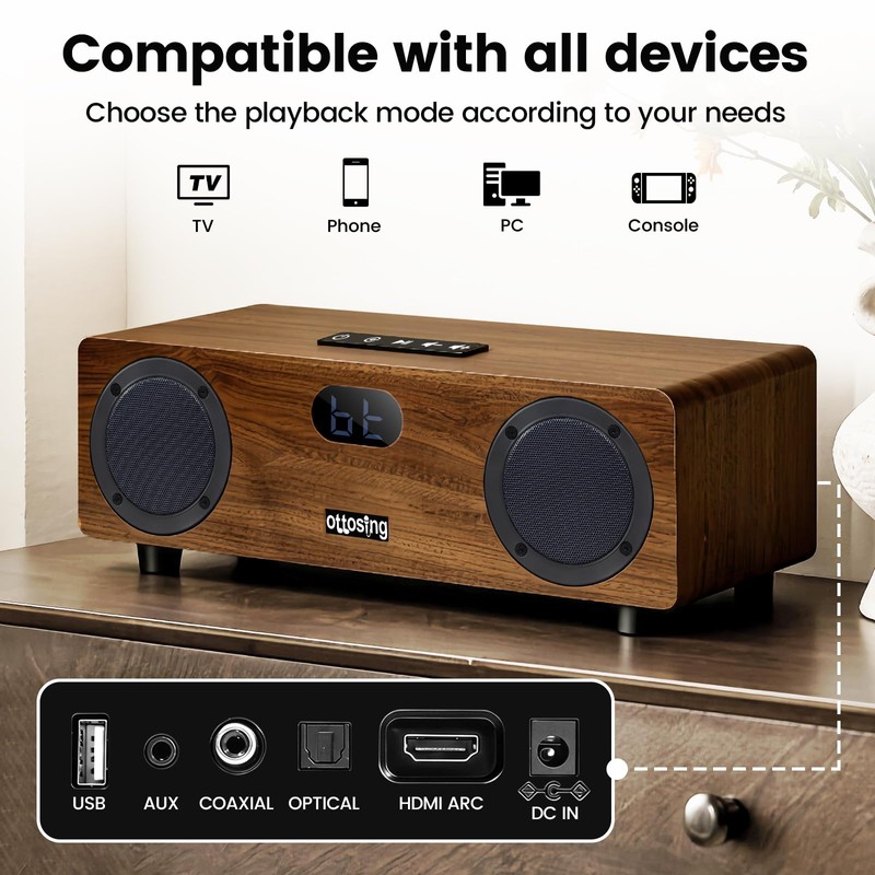 ottosing Bluetooth TV Speakers, 2.0 Sound Bar for Smart TV