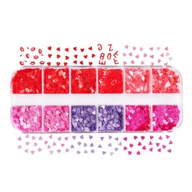Valentine's Nail Art Glitter Lips Nail Art Supplies 3D Holographic Sparky Heart Nail Sequins Mixed Color Glitters Flakes Acrylic Love Kiss Letter Nail Design Decoration DIY Valentine's Day Accessorie