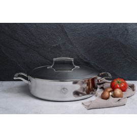 SAVEUR SELECTS Tri-ply Stainless Steel 5-Quart Sauteuse with Lid, Induction-ready, Dishwasher Safe, Voyage Series