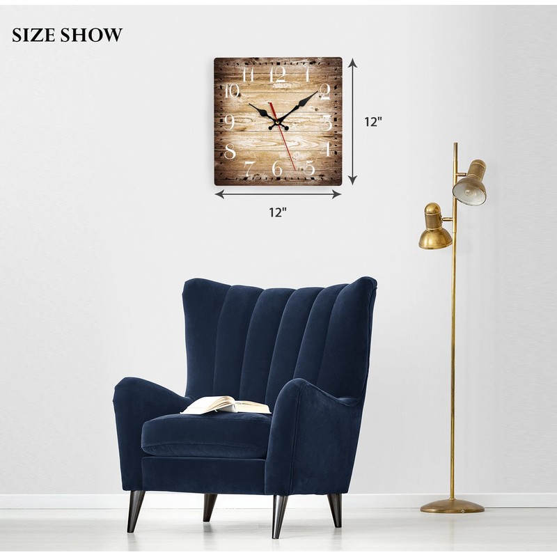 ArtSocket Wooden Wall Clock Silent Non-Ticking, Brown Grain Cracked Ancient