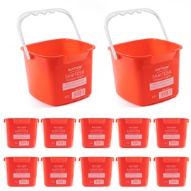 Matthew Detergent&Sanitizing Cleaning Bucket 8 Quart Plastic Pail,Set of 12 Square Containers,Built-in Spout w/Handle,Wash Rinse Sanitize Handwash Bucket for Home Office Commercial Restaurant (Red)