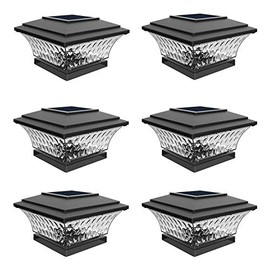 HUYIENO Solar Post Cap Lights Outdoor LED Lighting Deck Fence Cap Light Two Light Modes Warm White/Bright White Suitable for 4x4 Wooden Posts Black 6PK