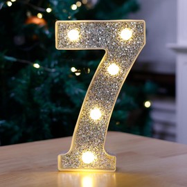 TEHIBIEN Marquee Light Up Letters, Glitter Silver LED Letter Lights Battery Powered Alphabet Letter Sign for Night Light Wedding Birthday Party Cafe Bar Decoration Girls Room Decor - Letter 7