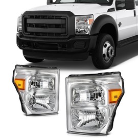 SCITOO Pair Headlight Assembly Fits 2011-2016 for ford F250 F350 F450 F550 Super Duty Headlights Chrome Housing with Amber Reflector, BC3Z13008E BC3Z13008F FO2502290 FO2503290 (Bulbs Not Included)