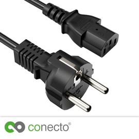 conecto Power Cable IEC Cable 3-Pin 2.0 m Protective Contact Power Plug Schuko Plug to IEC Coupling C13 Female Power Cable Power Supply for Monitor PC Printer, Black