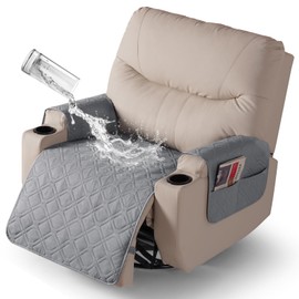 VANSOFY Recliner Chair Covers 100% Waterproof Seat Cover with Arm Reclining Cover Non-Slip Recliner Chair Covers Furniture Protector Washable Slipcover with Pocket for Pets, Dogs(Light Gray，28")
