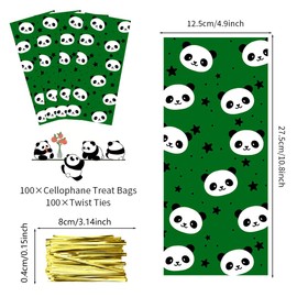 Panda Candy Bags Cellophane Treat Bags Green with Panda Goodie Bags Party Favor Gift Bags Panda Themed Kindergarten School Bag for Kids Birthday Baby Showers Weddings Party Supplies