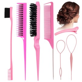 Juego de 7 peines para peinar el cabello, cepillo para el cabello, triple burla, peine de cola de rata, cepillo de borde, herramientas de cola de...  