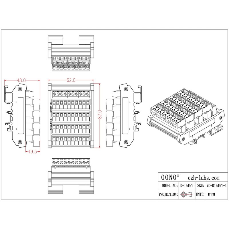 Slim DIN Rail Mount 10A/300V Pluggable Screw Terminal Block Distribution