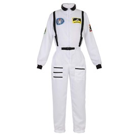 Lehauya Astronaut Costume Women Adult White Space Suit Astronaut Jumpsuit Space Onesie Adult Moon Costume X-Small