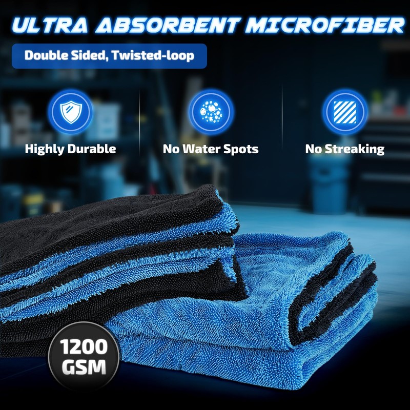 SMINDER 2-Pack 1200 GSM Car Drying Towels – Microfiber Towels