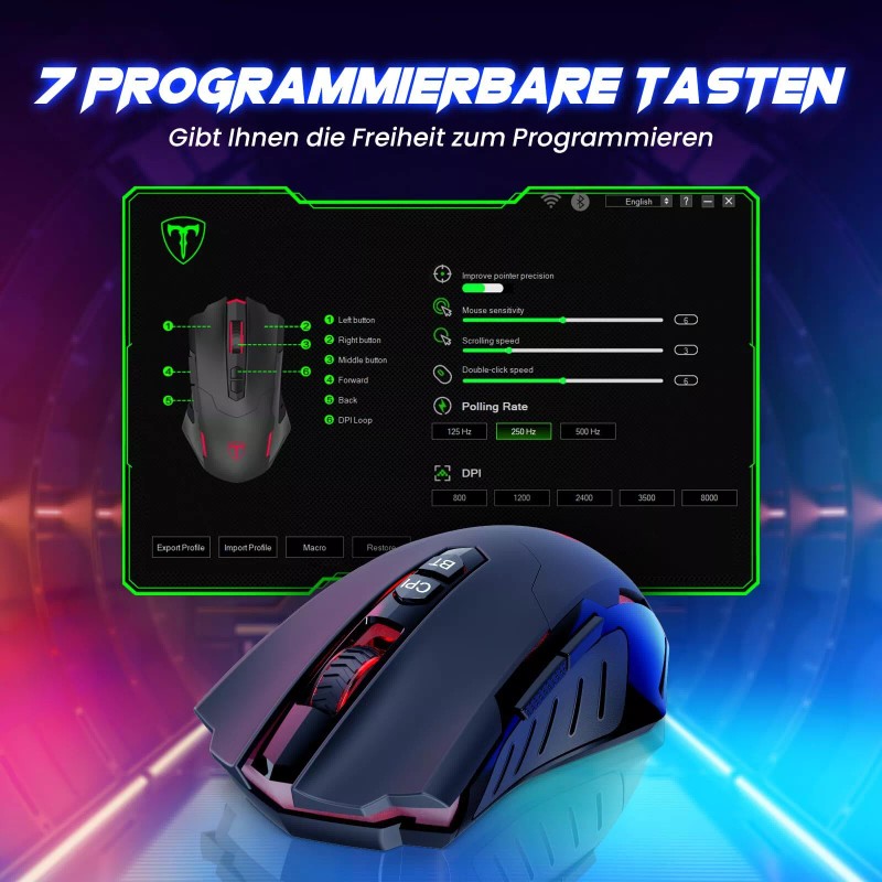 RisoPhy Gaming Mouse Wireless Mouse Gaming with 8000 DPI PC