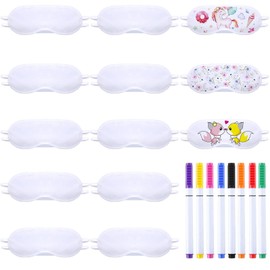 RVSWIHFA 20 Pieces White Eye Sleep Sublimation Coverings Sleep Shade Blindfold Soft Eye Covering Color Your Own Eye Covering with 8 Pieces Fabric Marker Pens for Sleeping Travel Team Games Party Supply