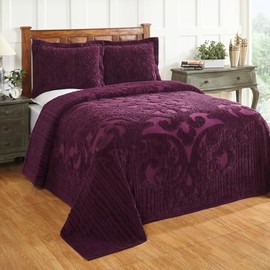All Seasons 2 Piece 100% Cotton Tufted Chenille Bedspread Coverlet Set King Size Heirloom Quality in Medallion Design | Purple Plum Color Western Bedding Soft Plush Cozy Aesthetic Look