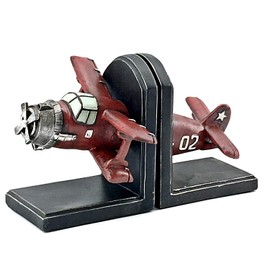 Bellaa 24230 Decorative Bookends Vintage Airplane Book Ends Industrial Rustic Non-Skid Shelves Support Aircraft Collection Models for Home 10 inch