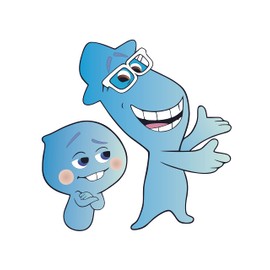 Wall Decal: Movie Full Character Roster Bubbly Face and Glasses Guy Artwork Design Vinyl - 22 and Joe Gardner Dead Form from Animated Feature Film for Nursery and Kid's Room Vinyl Decoration - 20" x 20"