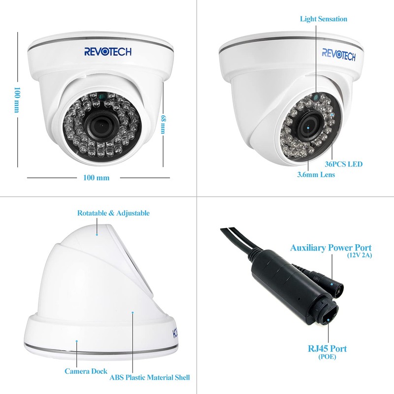 Revotech Dome Security POE IP Camera, HD 3MP Indoor CCTV