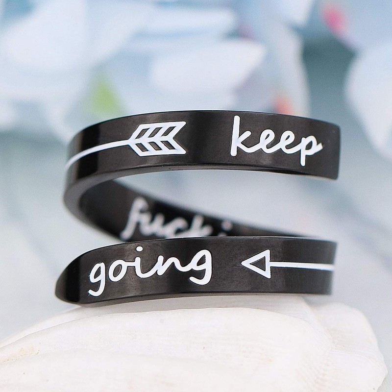 Gleamart Inspirational Ring Stainless Steel Engraved Ring Gift Keep Going