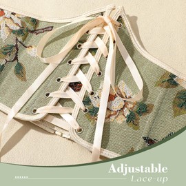 XquiziFit Renaissance Corset Belt for Women Wide Waist Belt Lace-up Floral Corset Green 12 * 77