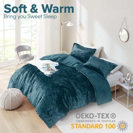 Comfort Spaces Juliette Luxe Comforter Set Velvet Lush with Soft Brushed Microfiber Reverse, All Season Cozy Velvet Bedding Sets, Fluffy Comforter Bed Set, Matching Sham, Teal King 3 Piece
