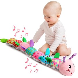 Newborn Baby Girl Gift Toys ,Infant Tummy Time Toys,Musical Stuffed Animal with Multi-Sensory Crinkle, Rattle and Textures,Baby Boy Girl Gifts,Pink Caterpillar Cute:_pink