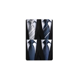 Enlision Business Necktie, Set of 4, , for Men, Formal, Easy Care, Thickness, Gift, with Pocket Square, Washable, Check/Stripe/Dot, Width 3.3 inches (8.5 cm), Total Length 59.1 inches (150 cm), Set 10