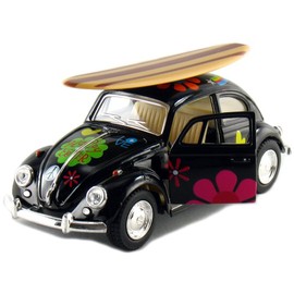 Set of 4: 5 Classic Volkswagen Beetle with Decal and Surfboard 1:32 Scale (Black/Blue/Red/Yellow) by Kinsmart