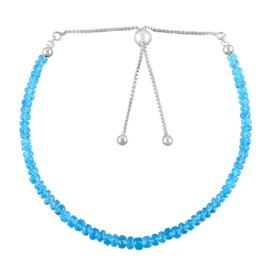 Natural Neon Apatite Gemstone Beads Bolo Bracelet, Adjustable Slider Chain, Energy Stones, Chakra Healing Crystals, Silver Plated, Gift for Women, Birthstone, Gemstones Jewelry,10 inch