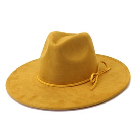 Wotfim Fedora Hats for Women Man with Big Wide Brim Classic Suede Panama Hat Western Outdoor hat-Yellow