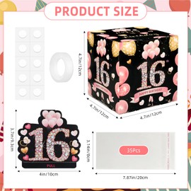 Happy Birthday Money Box for Cash Gift Pull,16th Birthday Gifts for Boys Girls, Surprise Money Roll Gift Box with Pull Out, Pink Gold Birthday Decor for 16th Birthday Party