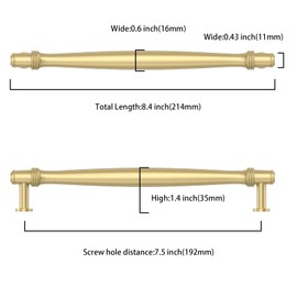 Asidrama 10 Pack 7.5 Inch(192mm) Brushed Gold Cabinet pulls Kitchen Cabinet Handles, Cabinet Pulls Kitchen Cabinet Hardware for Cupboard Drawer Pulls