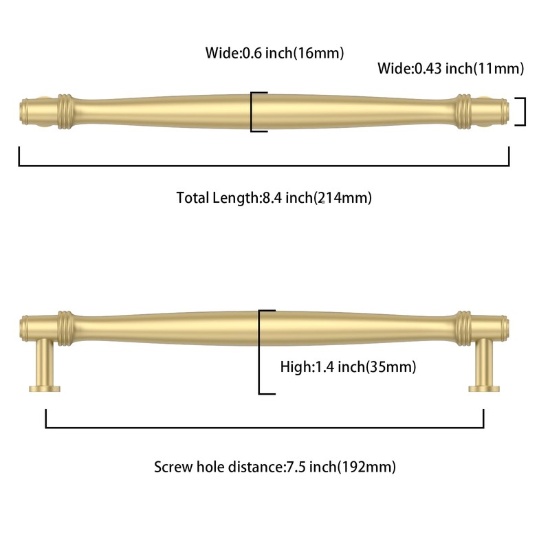 Asidrama 10 Pack 7.5 Inch(192mm) Brushed Gold Cabinet pulls Kitchen