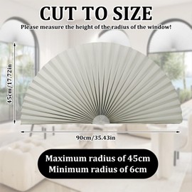 Half Moon Window Shades Blackout 2 Pack, Gray Half Circle Honeycomb Blinds Cordless No Drill, Easy Install Cellular Shades for Room Darkening Half Round Windows