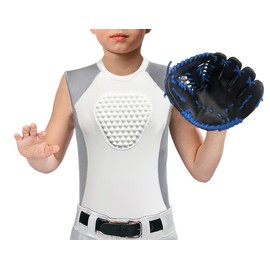 Cabasse Youth Chest Protector Heart Shield Chest Protector for Baseball, Soccer, T-Ball, Lacrosse & Goalkeeper, White/Grey (Crew Neck), XS