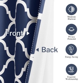 Melodieux Navy Blue Moroccan Room Darkening Blackout Grommet Curtains 84 Inches Long for Living Room Bedroom, 52" W x 84" L, 2 Panels