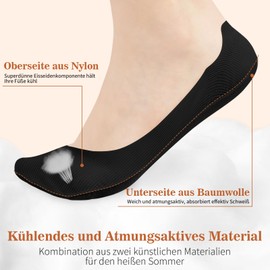 Kiiwah 6 Pairs of Ankle Socks for Women, Ballerina Socks, Invisible Trainer Socks, Non-Slip Short Socks, No Show Invisible Socks (35-38/39-42), Black, grey, nude