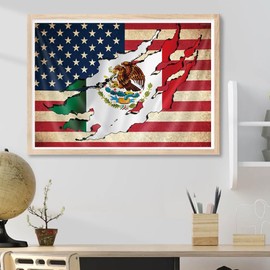 DVWIVGY Diamond Painting Kit for Adults Mexico American Flag Decorative Kits Gem Art Wall Home Decor 12x16 inch