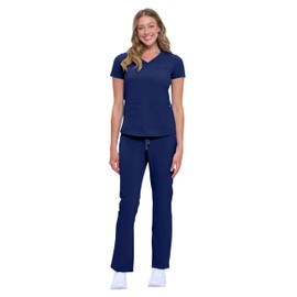 Natural Uniforms Womens 11 Pocket Cool Stretch Cargo Scrub Set (True Navy Blue, Small)