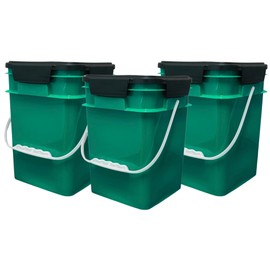 House Naturals 4 Gallon Square Food Grade Bucket Pail with Plastic Handles and Lid (Pack of 3) Made in USA containers (Dark Green - Black lids)