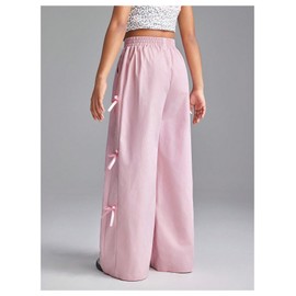 BEAUDRM Girl's Y2k Bow Sweatpants Elastic High Waist Wide Leg Baggy Track Pants Pink 8Y