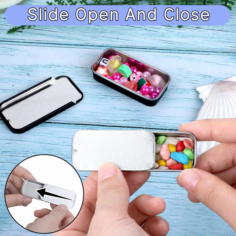 6 Pcs Rectangular Tin Box, Mini Portable Tin Container Metal