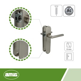 Amig - Door handles with steel plate | Model MAI PB | 240 x 45 mm | 8 mm square | Elegant and simple design | Without key | Brushed aluminium nickel