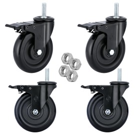 Stem Caster Wheels 5 inch Casters with Safety Dual Locking 1500Lbs Heavy Duty Threaded Stem Casters No Noise Swivel Castors with Brakes 1/2”-13x1.5”